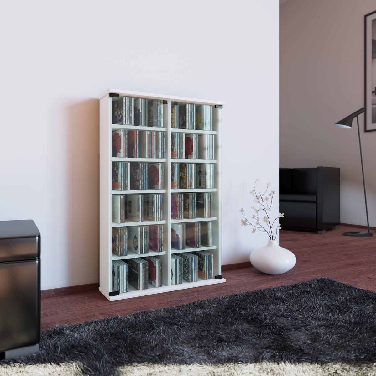 CD-Regal Roma ca. 60x92x18cm Weiß - Weiß, Basics, Glas/Holzwerkstoff (60/92/18cm) - MID.YOU