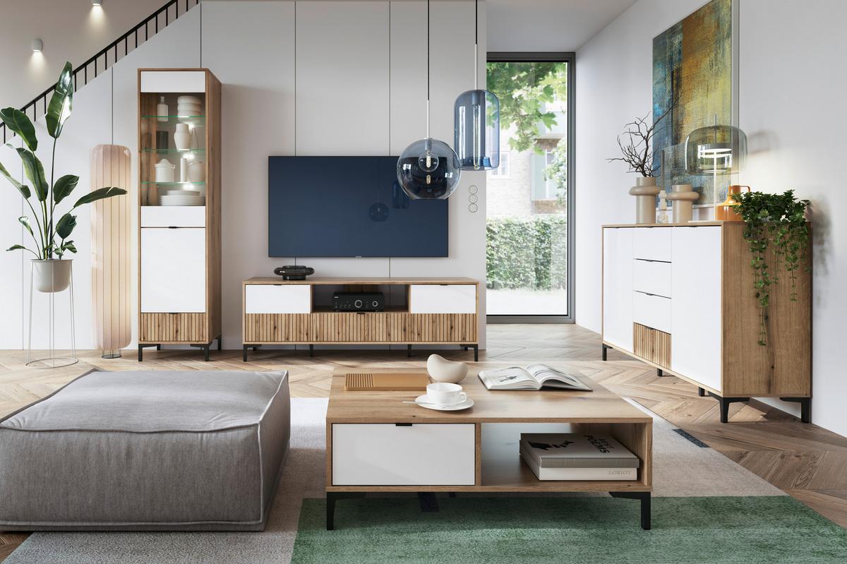 Komoda Ricko, Bela, Barva Hrasta - črna/barve hrasta, Trend, umetna masa/leseni material (91,5/92,4/40cm)