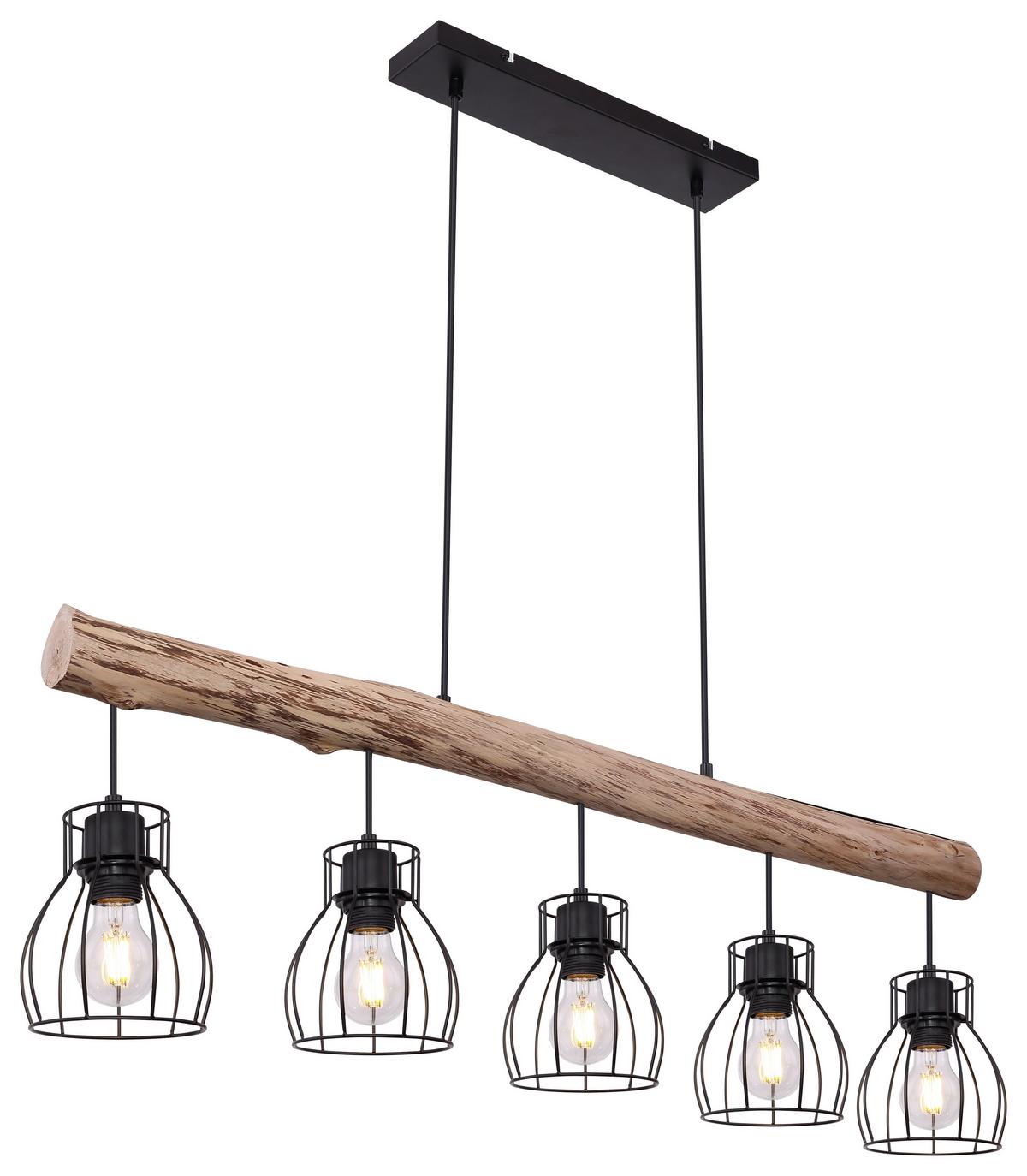 Viseča Svetilka Mina - črna/naravne barve, Basics, kovina/les (104/13,6/140cm) - Globo