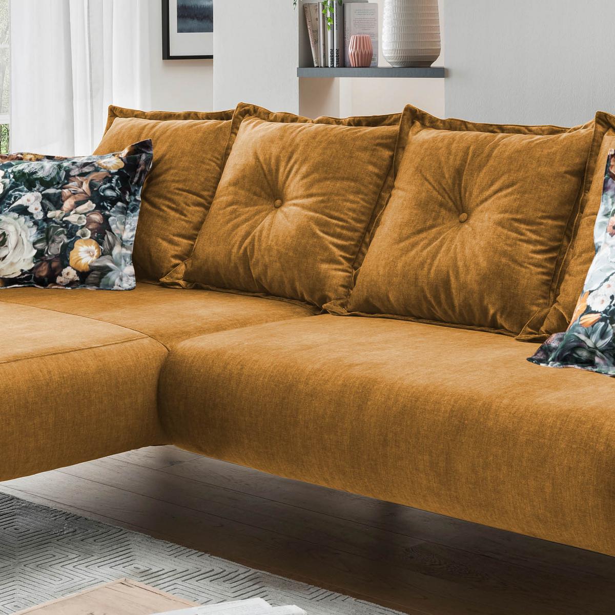 Wohnlandschaft Baggio Gelb Velours - Gelb/Buchefarben, MODERN, Holz/Textil (277/162cm) - Livetastic