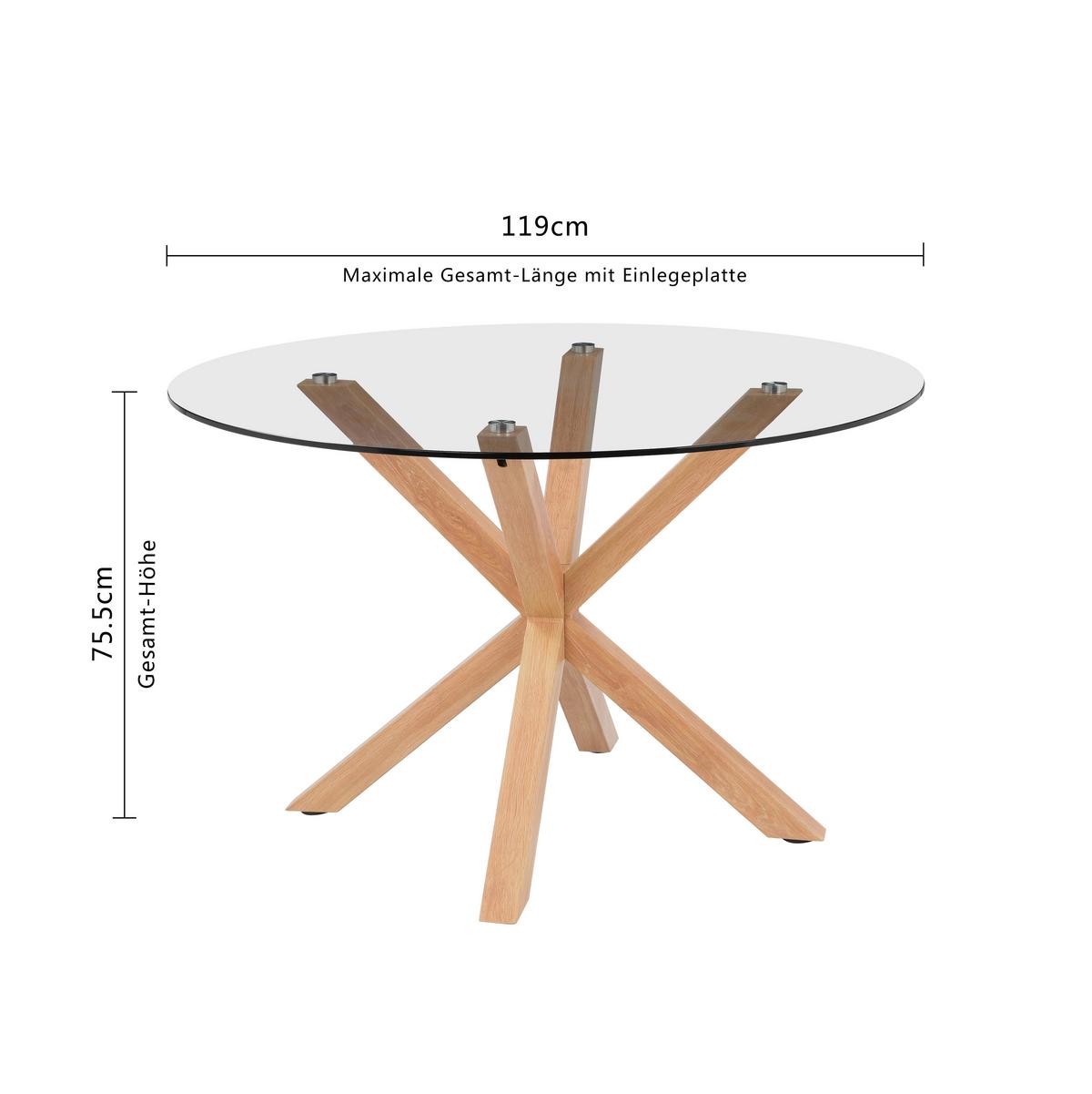 Jedilna Miza Nara, Barva Hrasta, Ø 119 - barve hrasta/prozorno, Moderno, kovina/steklo (119/75,5cm) - P & B