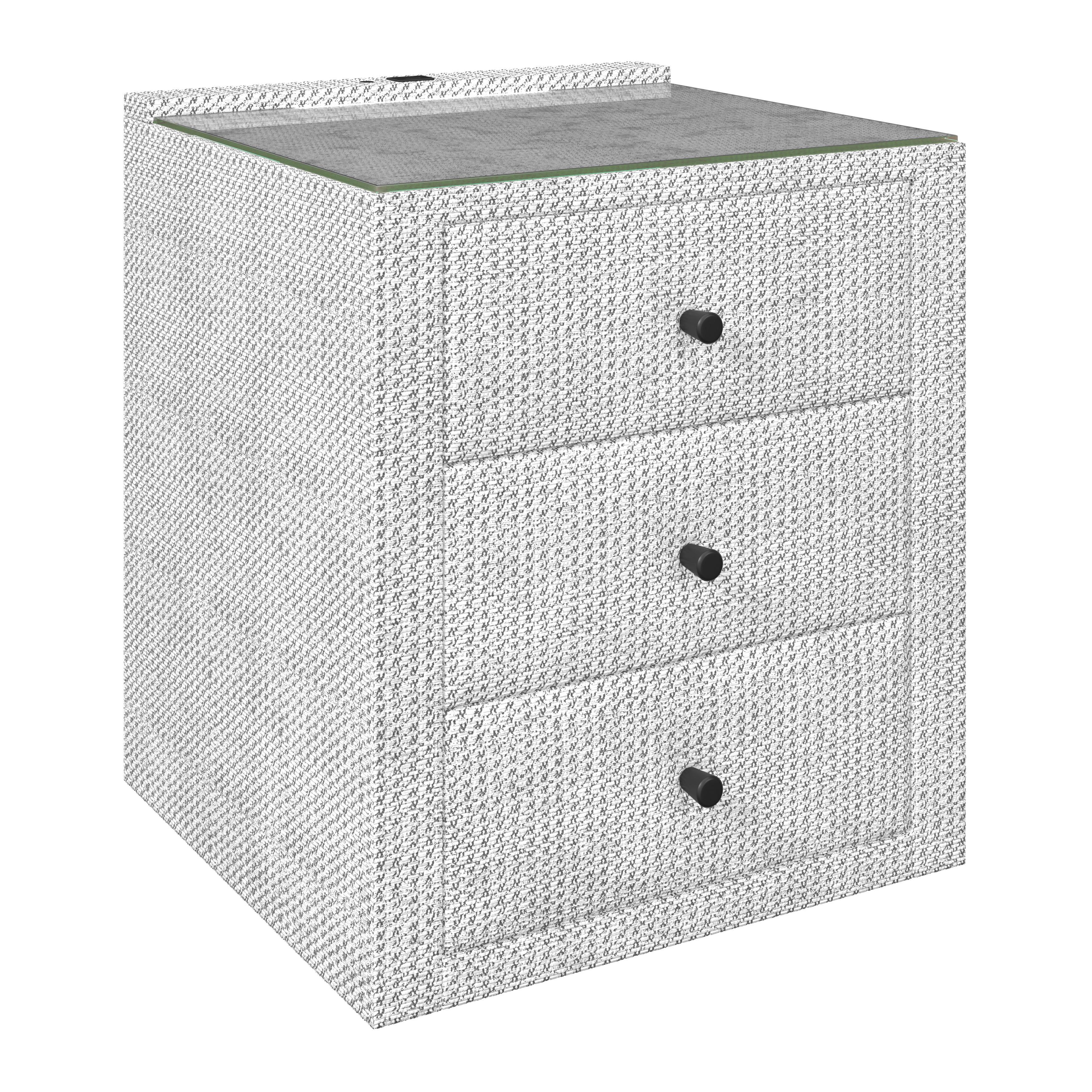 Noćni Stočić Brisbane I - sivo-bela, Trendi, staklo/tekstil (49,5/56,5/46cm) - Premium Living