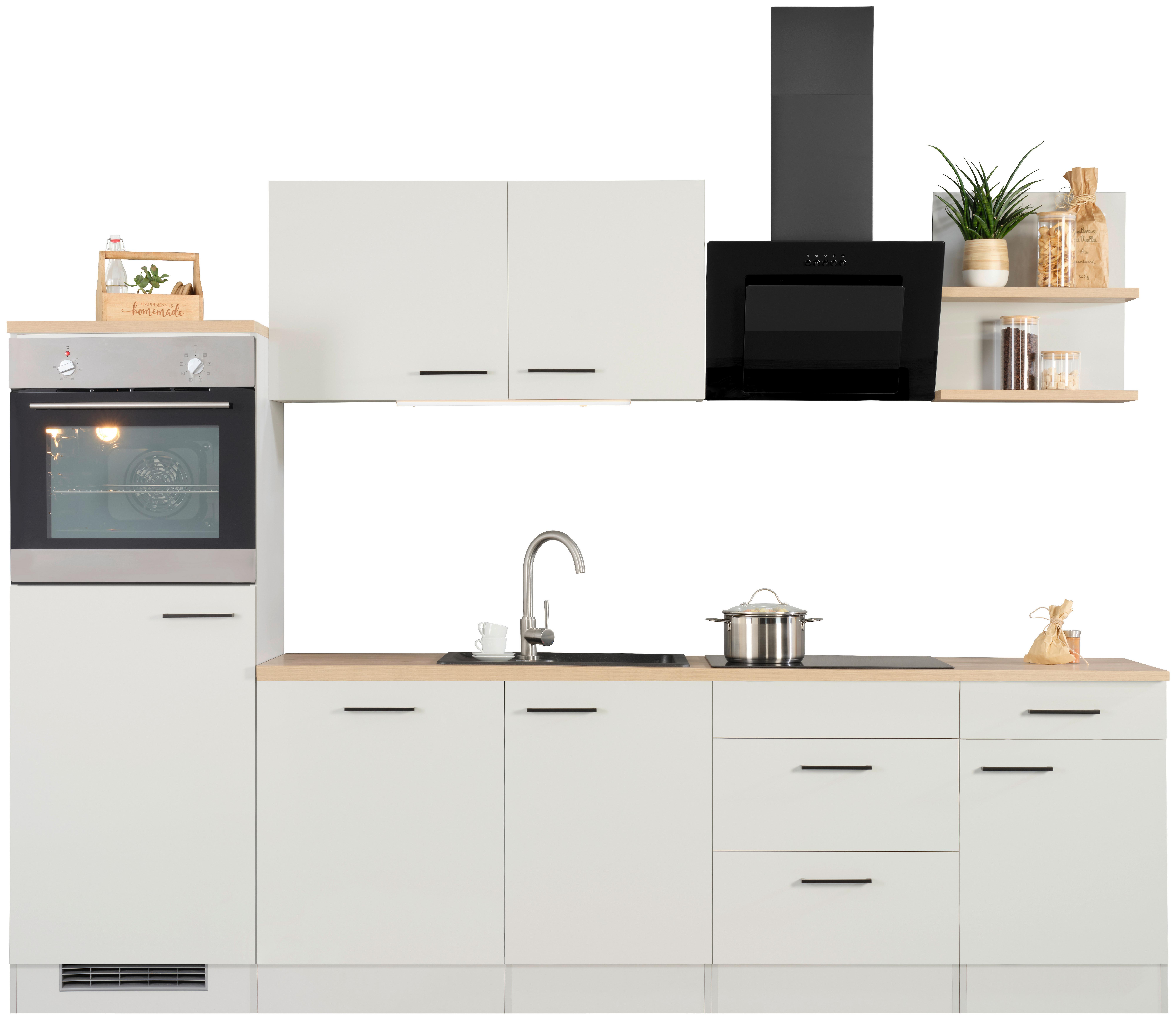 Küchenblock inkl. 5 E-Geräte Levi in  Lichtgrau glänzend - Eichefarben/Grau, MODERN, Holzwerkstoff (280cm) - FlexWell