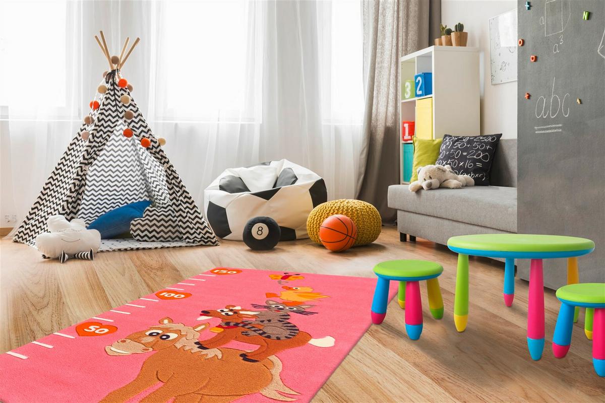 KINDERTEPPICH JOY 4168 ROSA ANIMALS 75 X 160 - Rosa, Basics, Textil (75/160cm) - Kayoom