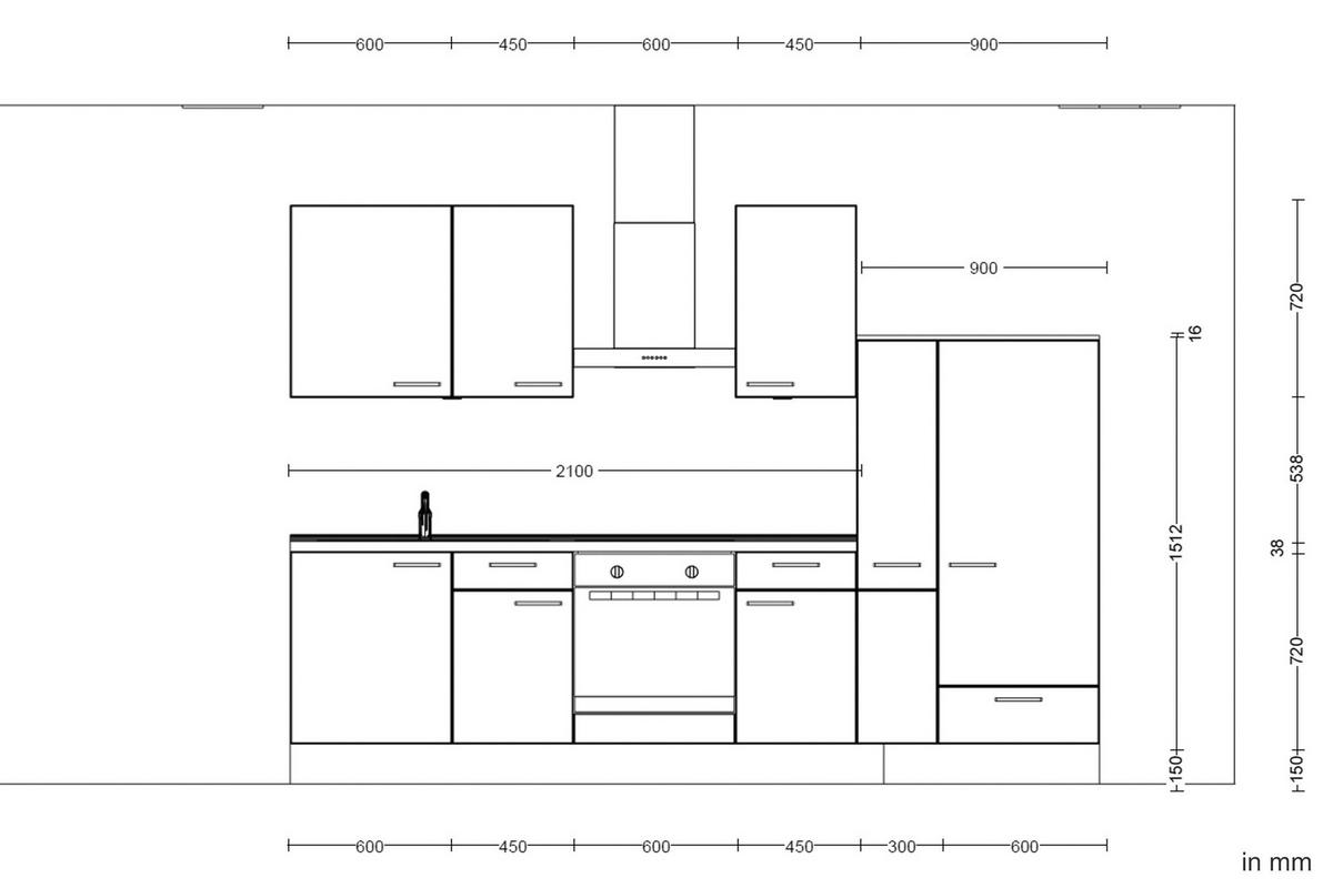 Küchenblock Flash Low m. Geräten Weiß Hochglanz - Edelstahlfarben/Eichefarben, MODERN, Holzwerkstoff/Metall (300cm) - Nobilia