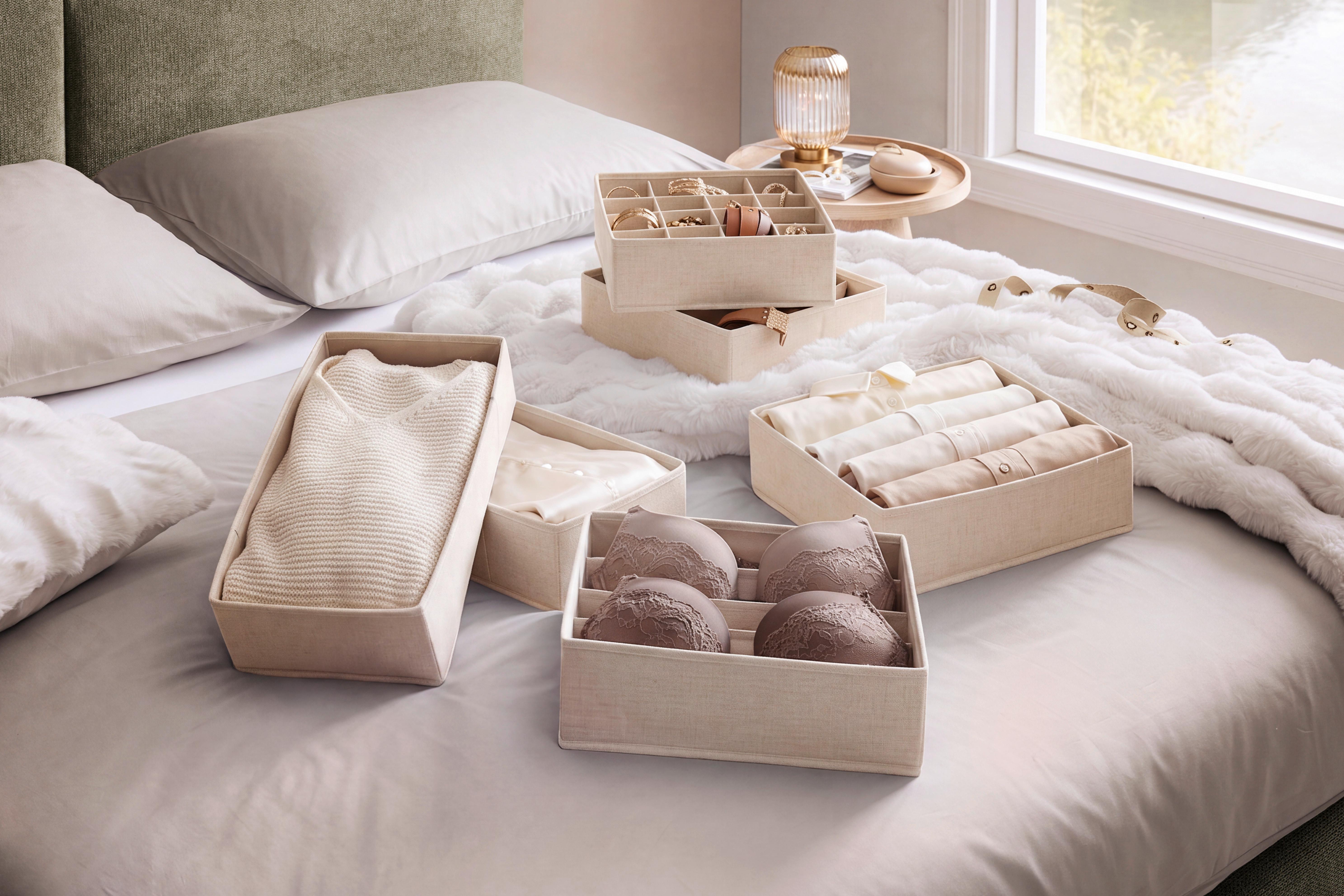 FÖRVARINGSLÅDOR SET LOUIS - BRAS 2PCS - beige, Modern, papper/textil - Mömax