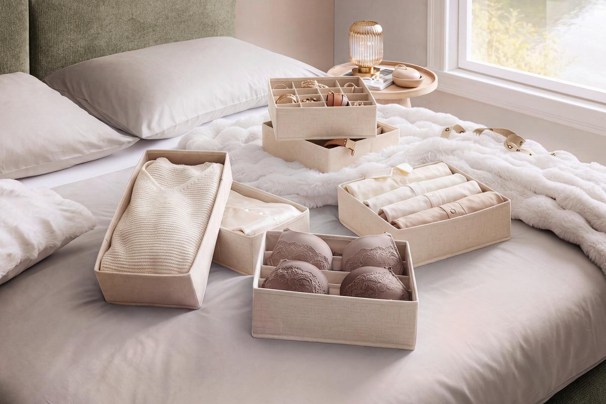 Aufbewahrungsboxen-Set Biege - Beige, MODERN, Papier/Textil (28/10.5/28cm) - Mömax