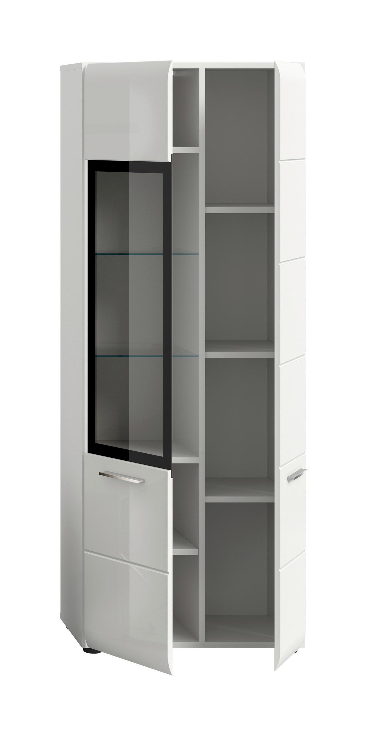 Vitrina Ice, Bela Visok Sijaj - srebrne barve/črna, Design, umetna masa/steklo (60/160/34cm) - Livetastic