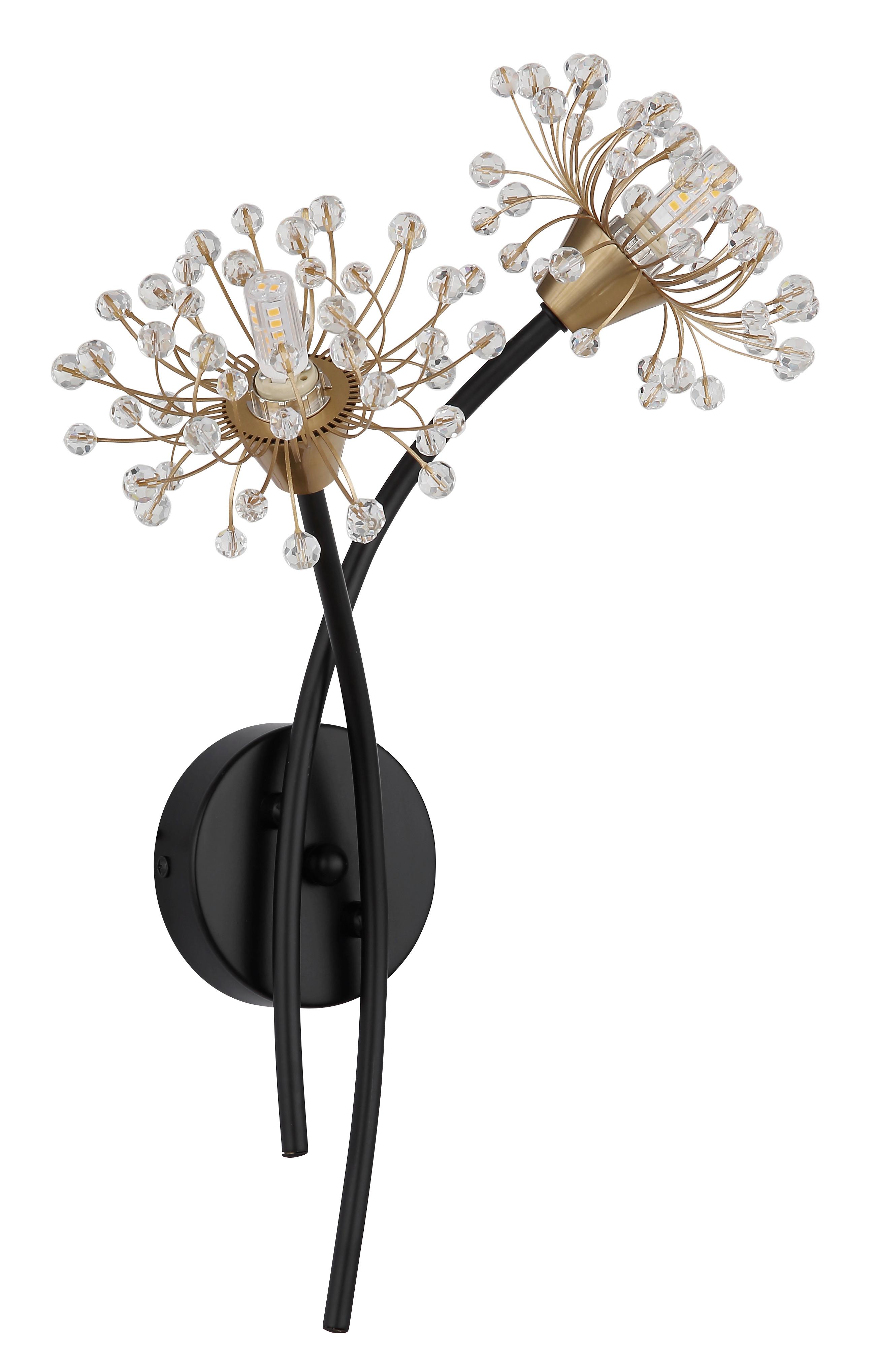 WANDLEUCHTE 16054-2W FIORE - Klar/Goldfarben, Design, Kunststoff/Metall (32,5/44,5cm) - Globo