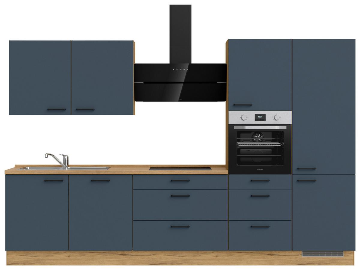 Küchenblock Easytouch High m. Geräten Dunkelblau - Eichefarben/Schwarz, MODERN, Holzwerkstoff/Metall (330cm) - Nobilia