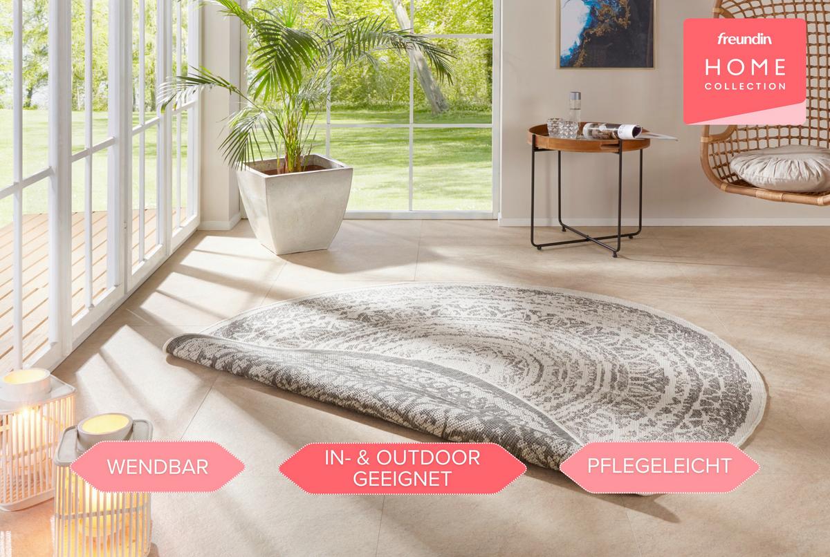 Flachwebeteppich Rosica Creme/Grau Ø ca. 140cm - Creme/Grau, Design, Kunststoff (140cm) - Hanse Home