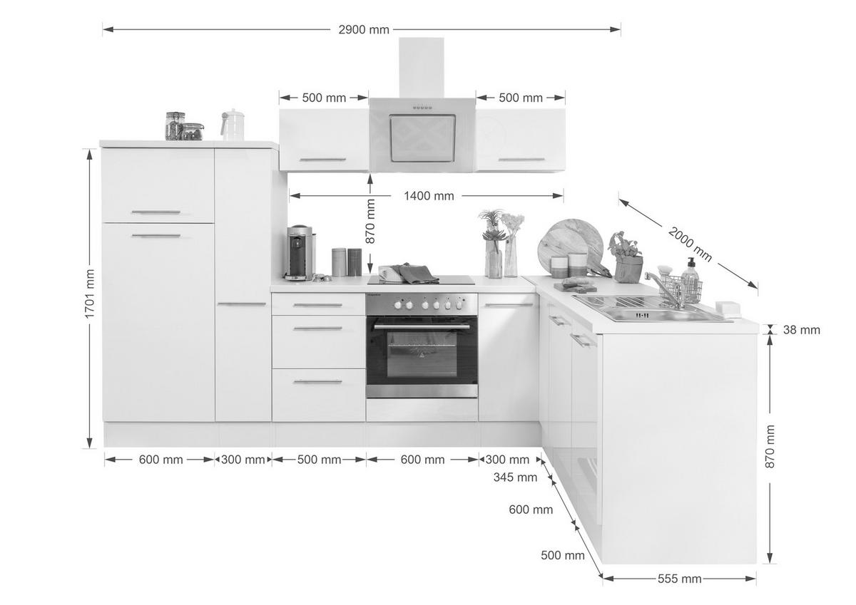 Kotna Kuhinja Respekta, Bela - barve nerjavečega jekla/bela, Konvencionalno, kovina/leseni material (290/200cm) - Respekta