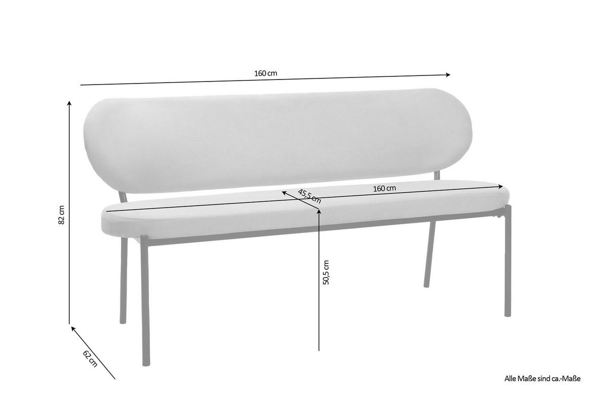 Sitzbank Jersey Taupe/Schwarz - Taupe/Schwarz, Design, Textil/Metall (160/82/62cm) - MID.YOU