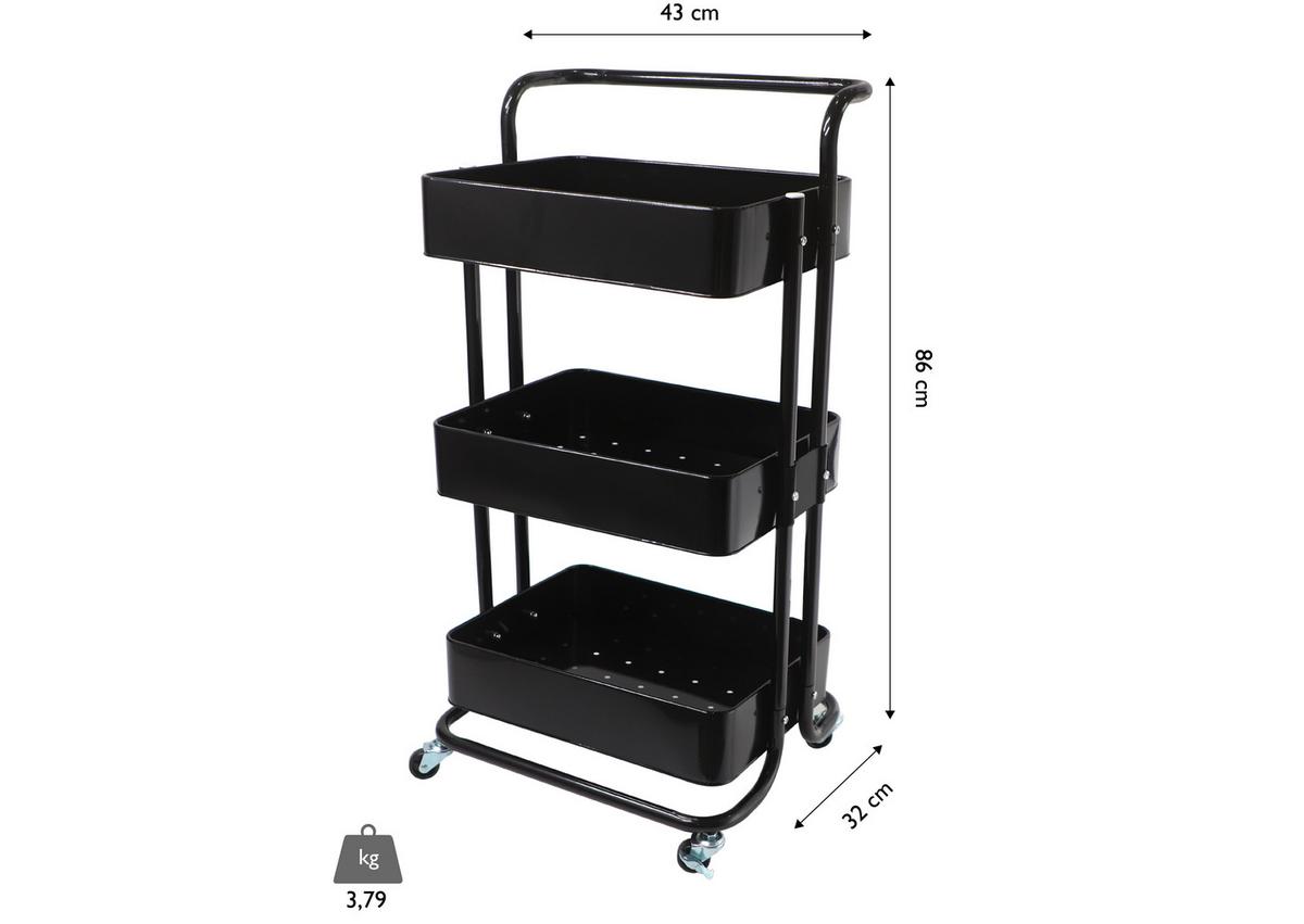 Servierwagen Danao in Schwarz - Schwarz, Basics, Metall (43/32/86cm) - Echtwerk
