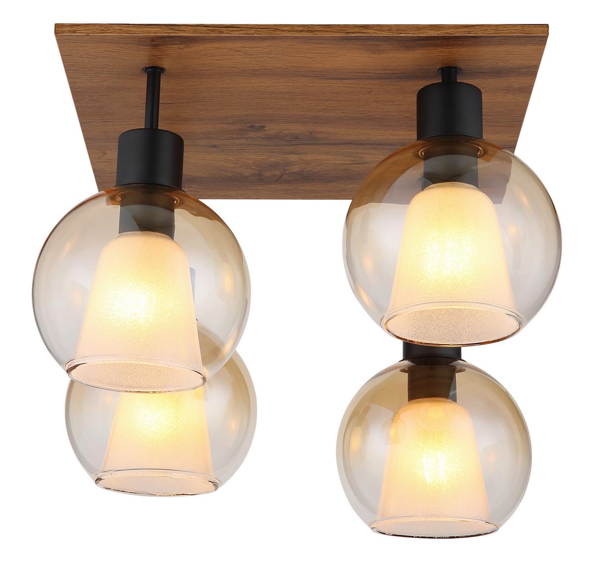 Stropna Svjetiljka Barry - tamno smeđa/prozirno, Basics, staklo/drvni materijal (43/43/38cm) - Globo