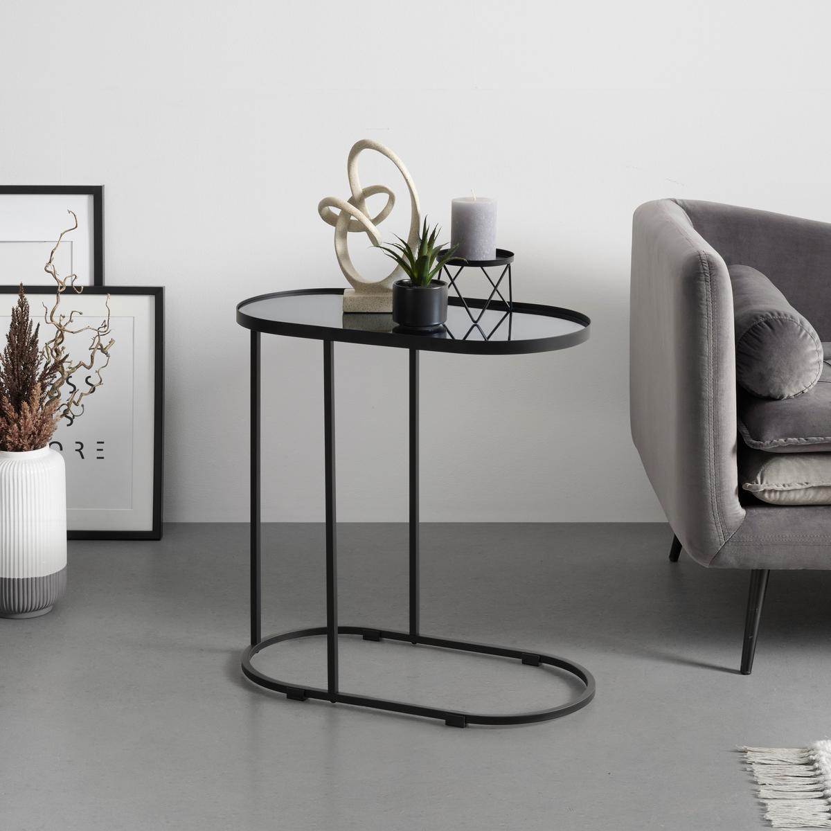 Masă auxiliară NOBILE - negru, Modern, sticlă/metal (55/29/55cm) - Premium Living