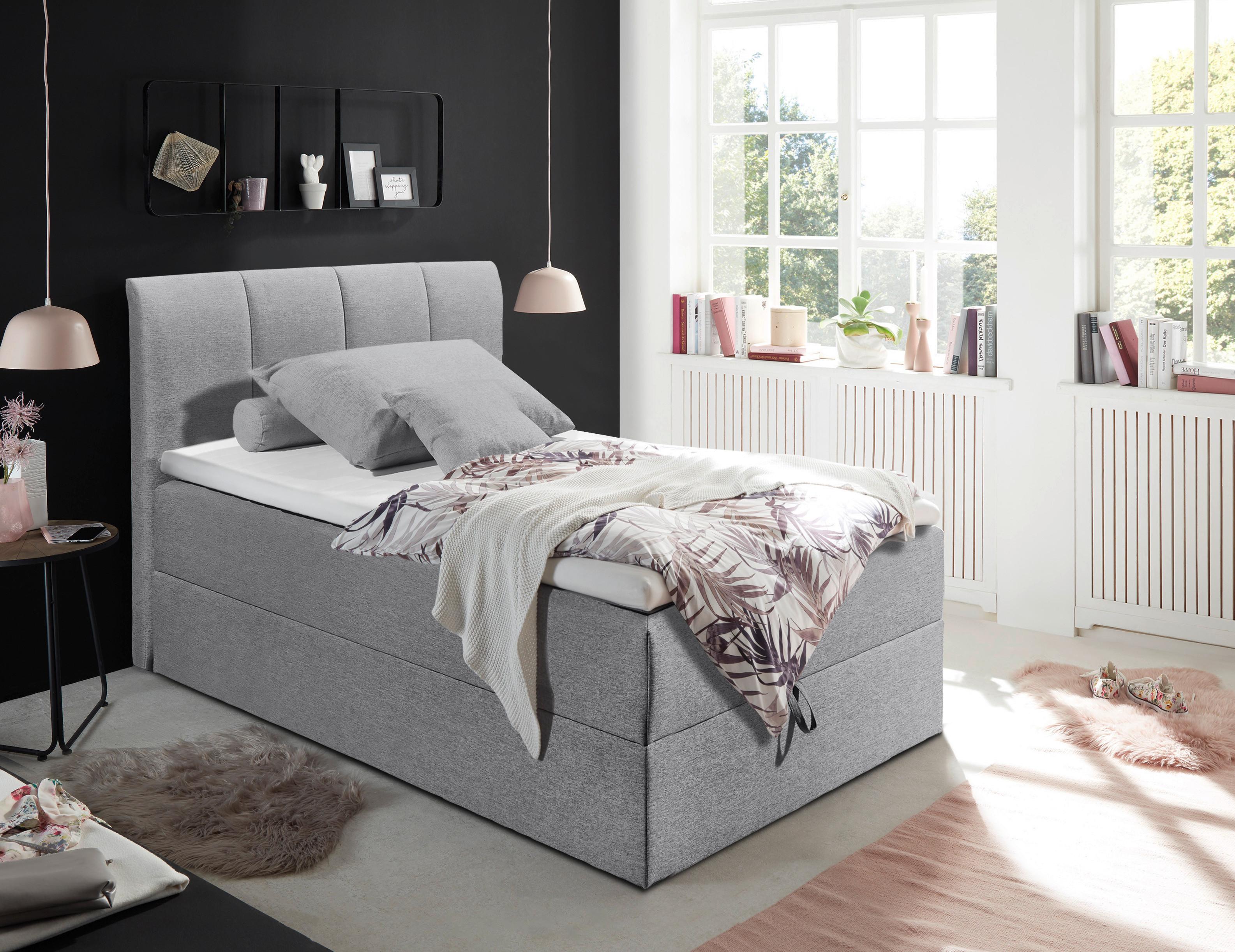 Boxspringbett Granada ca. 120x200 cm Grau - Schwarz/Grau, Basics, Kunststoff/Textil (120/200cm) - MID.YOU