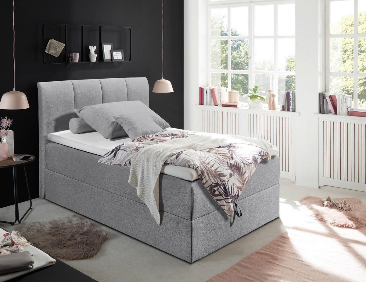 Boxspringbett Granada ca. 120x200 cm Grau - Schwarz/Grau, Basics, Kunststoff/Textil (120/200cm) - MID.YOU