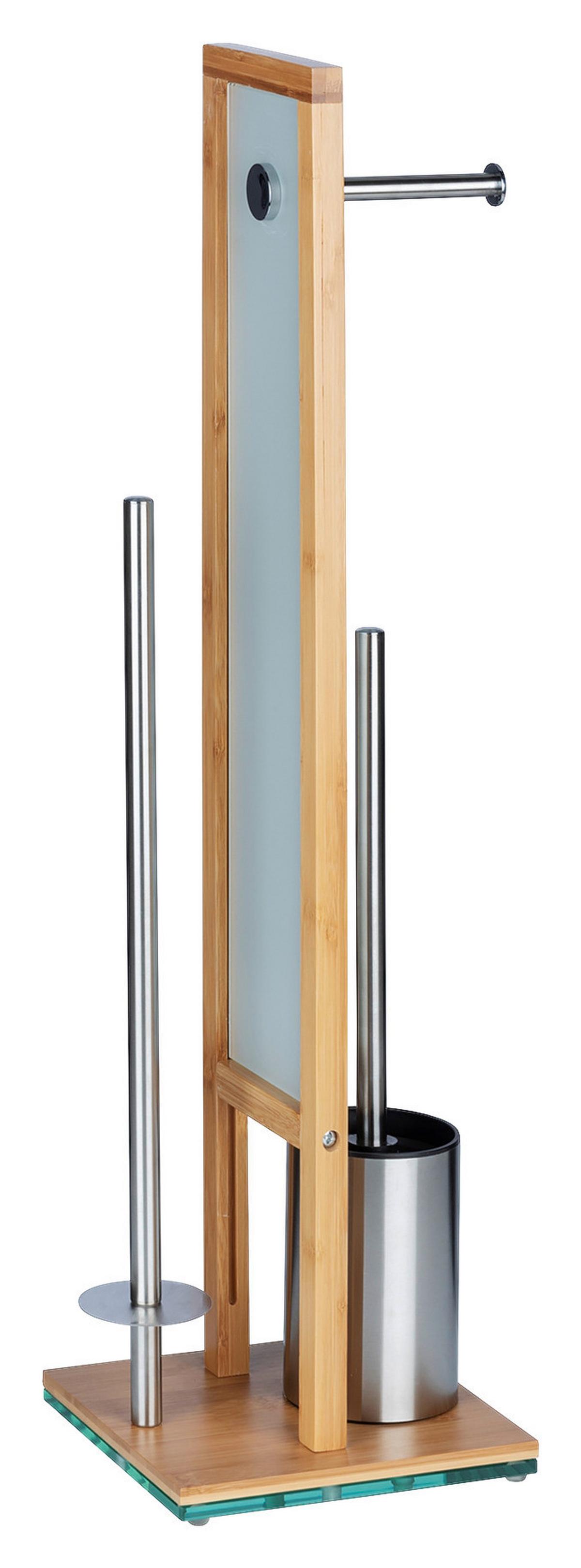 KOMPLET DO WC RIVALTA -SB- - biały/kolor chromowy, Basics, tworzywo sztuczne/drewno (23/70/18cm) - Wenko