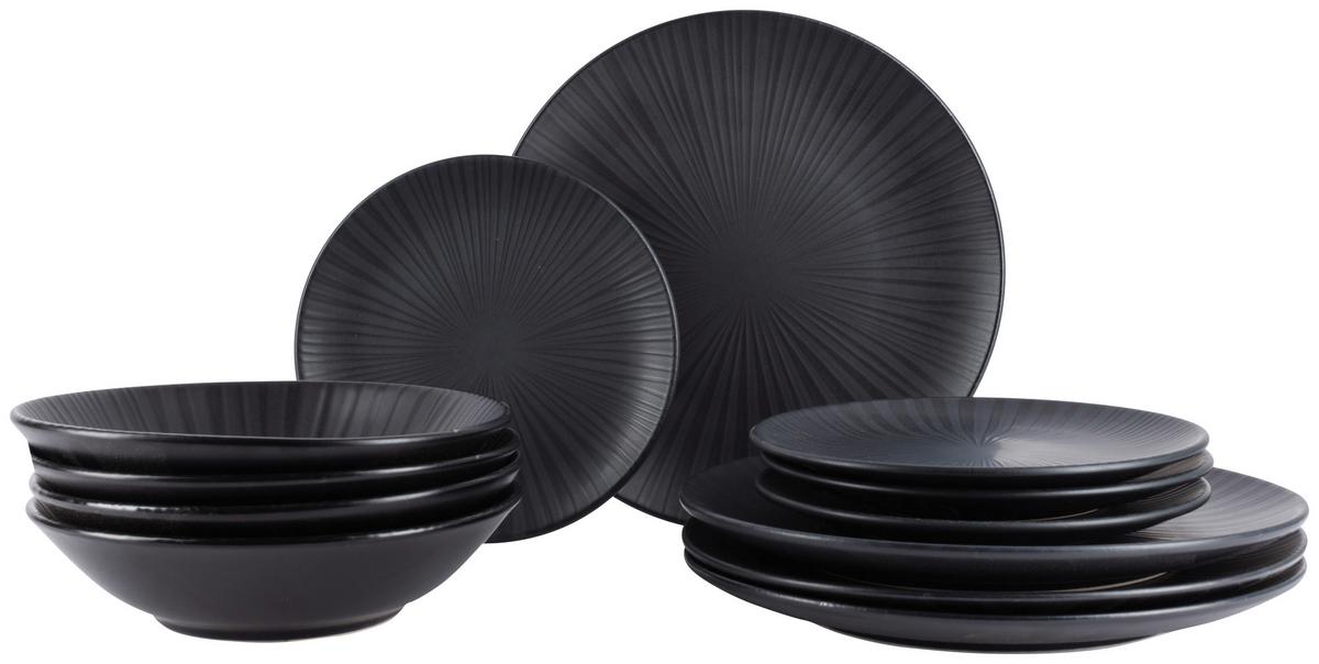 Tafelservice Black aus Steingut, 12-teilig - Schwarz, MODERN, Keramik - Premium Living
