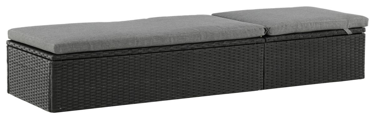 Sonnenliege Quad ca. 61x38x198 cm Schwarz - Schwarz/Grau, KONVENTIONELL, Kunststoff/Textil (60.5/37.5/198cm) - Gardenson