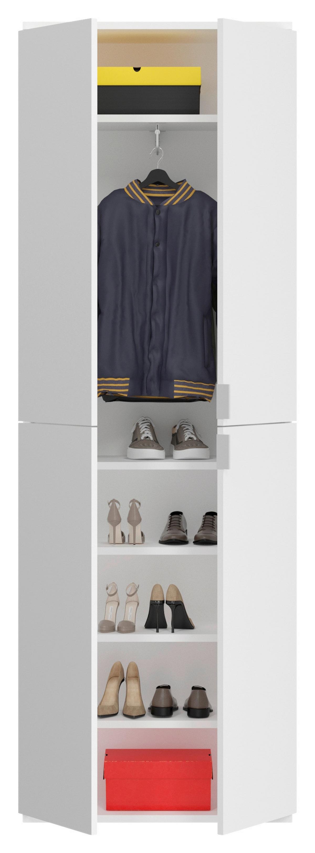 Mehrzweckschrank in Weiß - Weiss Hochglanz/Chromfarben, Modern, Holzwerkstoff/Metall (61/199/34cm) - Based