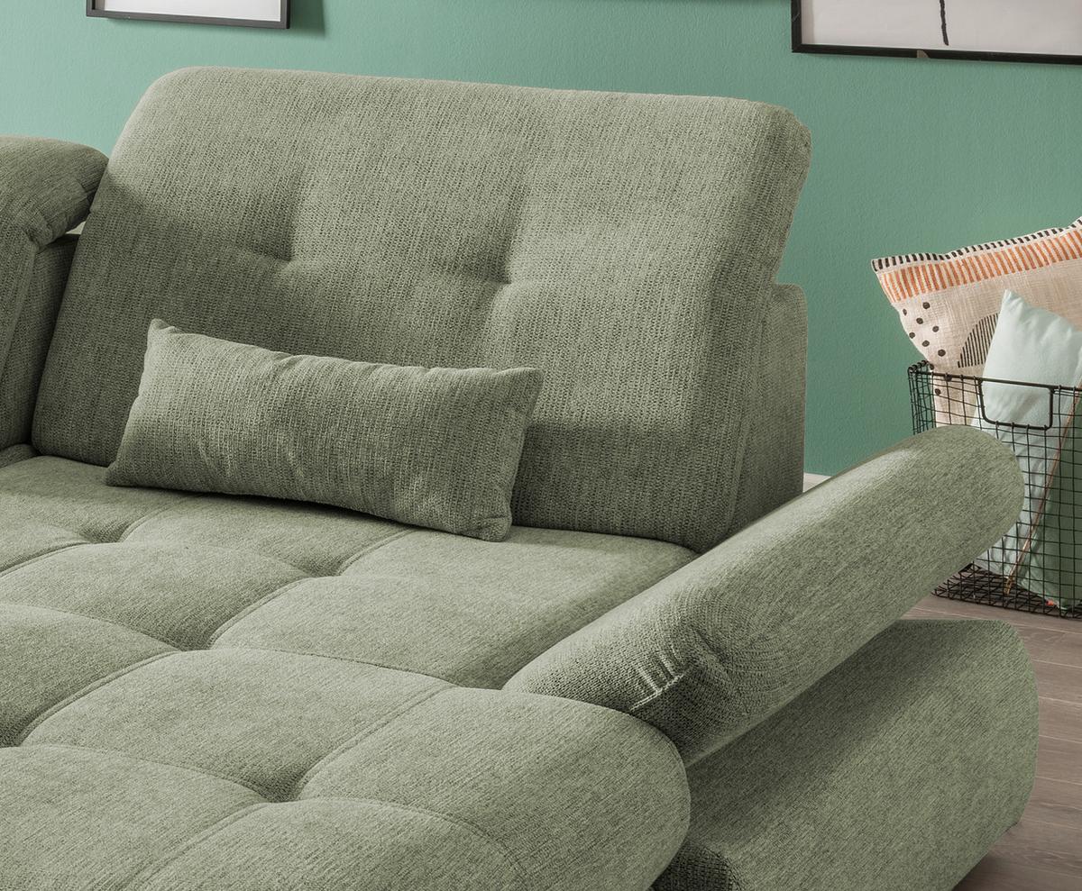 Wohnlandschaft Dalida Grün Chenille - Chromfarben/Grün, Design, Textil/Metall (300/196cm) - Livetastic