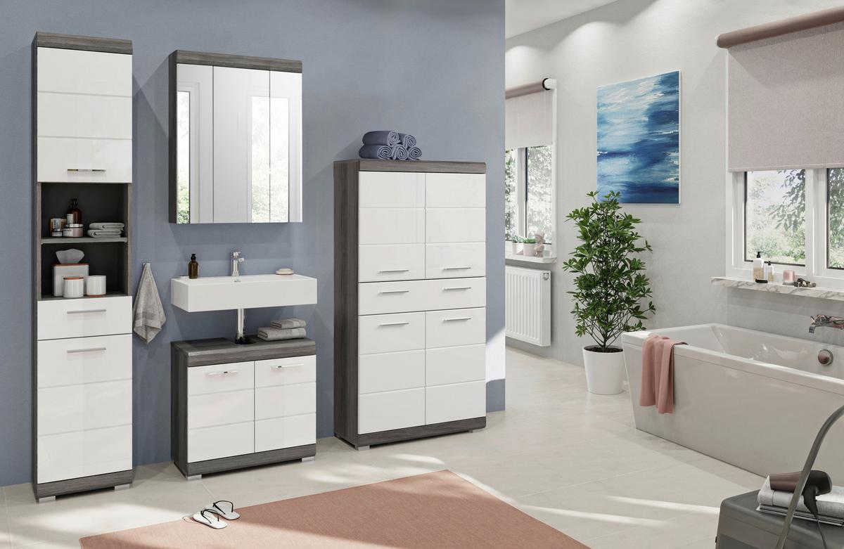 Kopalnica Scout, Antracit, Bela, 4-Delno - siva/bela, Moderno, umetna masa/leseni material (171cm) - MID.YOU