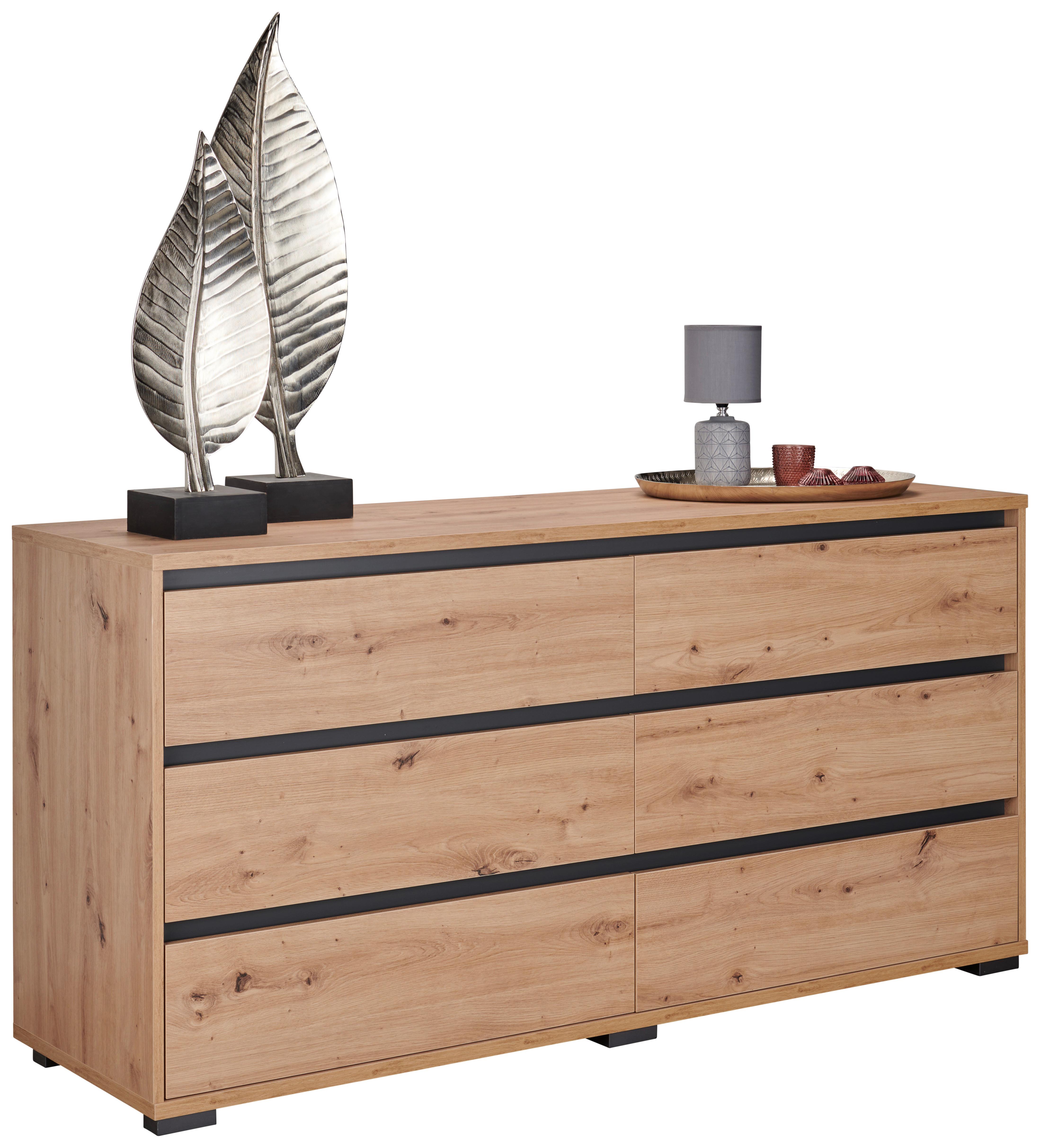 KOMODA SZEROKA LINE - kolor dębowy/antracytowy, Design, materiał drewnopochodny/tworzywo sztuczne (160/79/48cm) - Carryhome