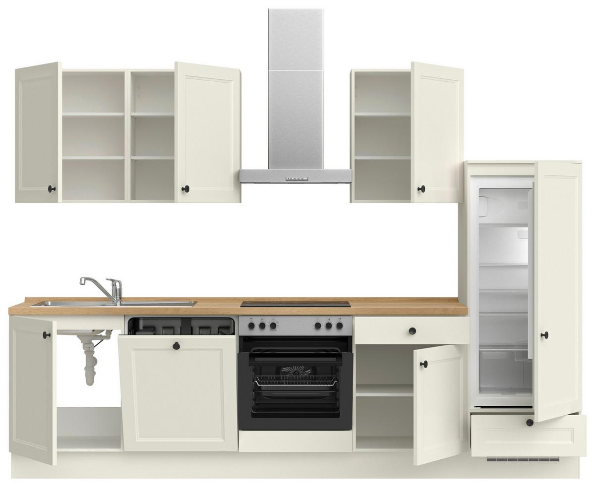 Küchenblock Cascada Low m. Geräten Weiß - Eichefarben/Schwarz, MODERN, Holzwerkstoff/Metall (300cm) - Nobilia