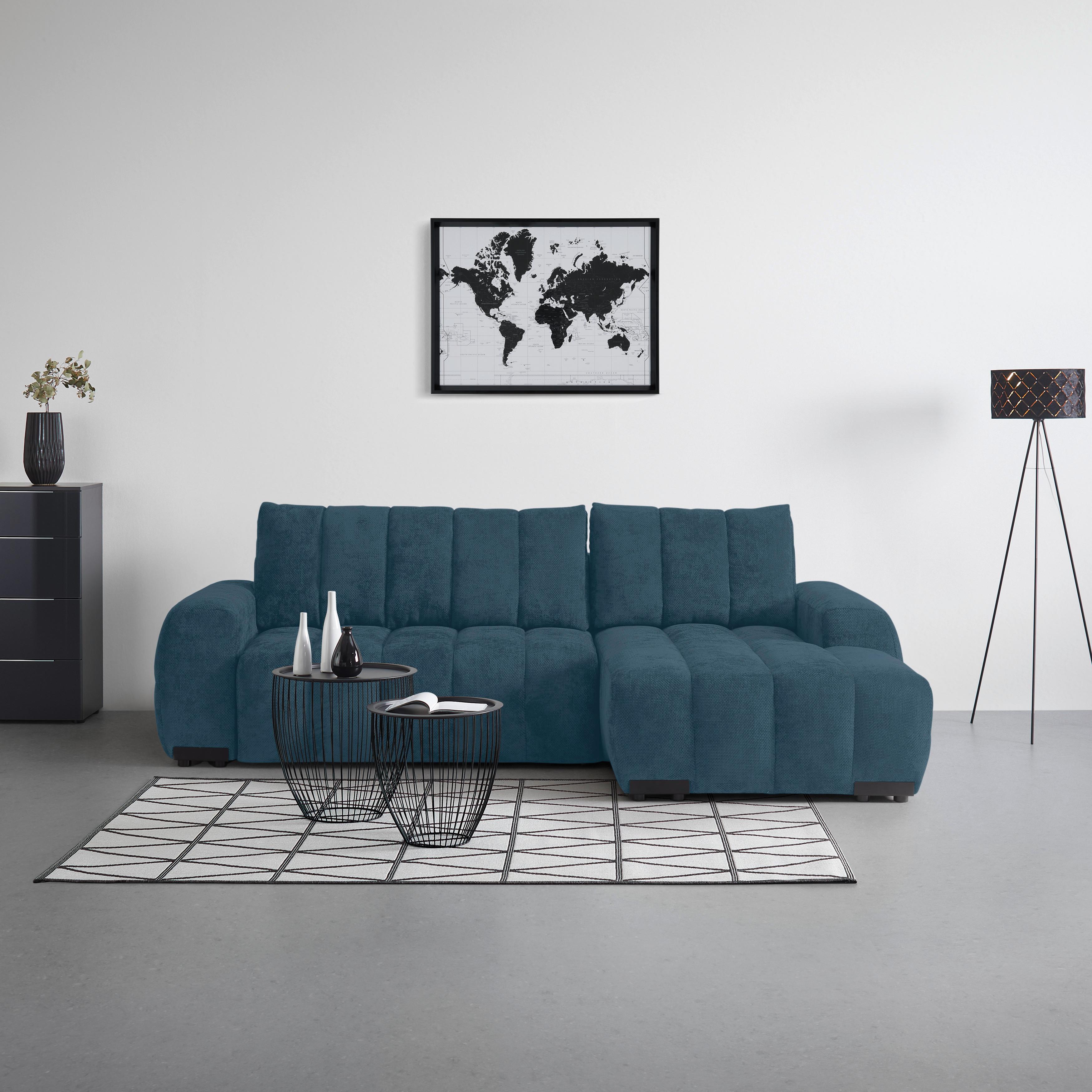Wohnlandschaft Bolonia Petrol - Schwarz Hochglanz/Petrol, MODERN, Textil/Metall (273/93/166cm) - Mömax