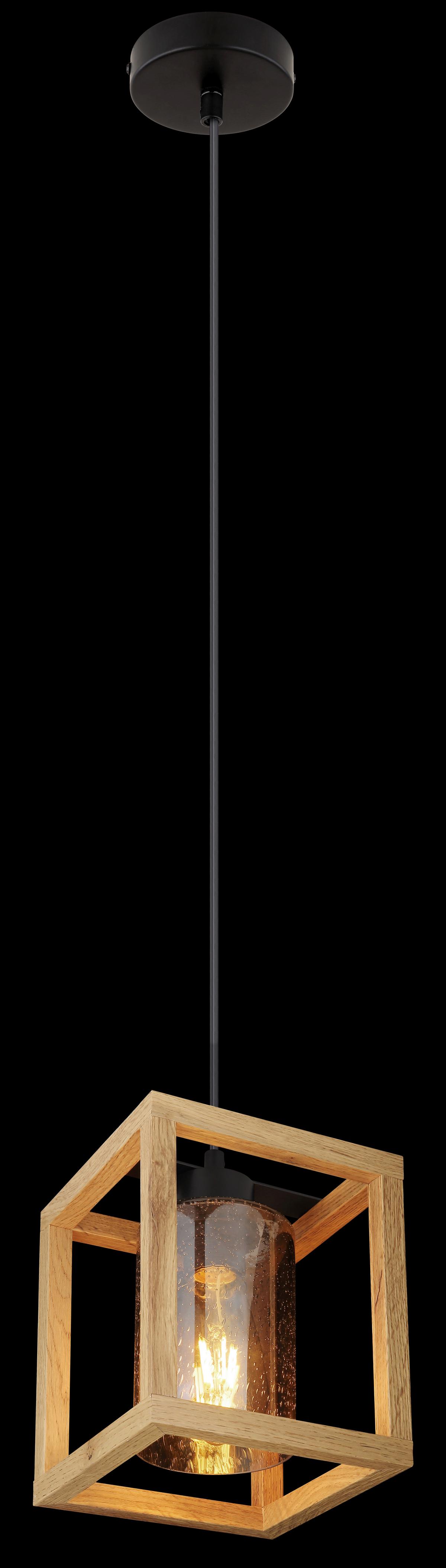 Hängeleuchte Pettey max. 40 Watt - Dunkelbraun/Schwarz, ROMANTIK / LANDHAUS, Glas/Holzwerkstoff (17/17/120cm)