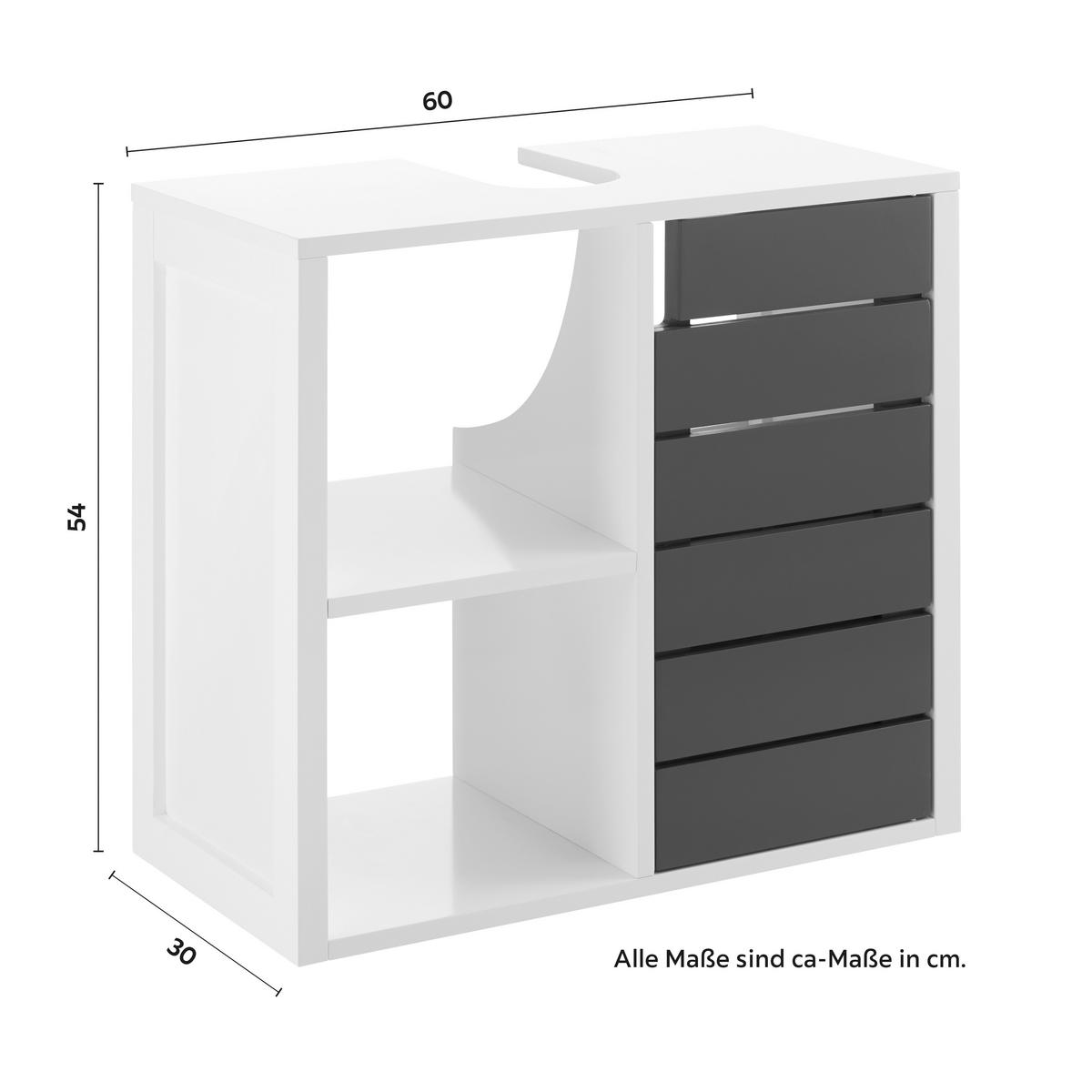Waschbeckenunterschrank Tia Grau/Weiß ca. 60x54x30 cm - Weiß/Grau, MODERN (60/54/30cm) - Bessagi Home