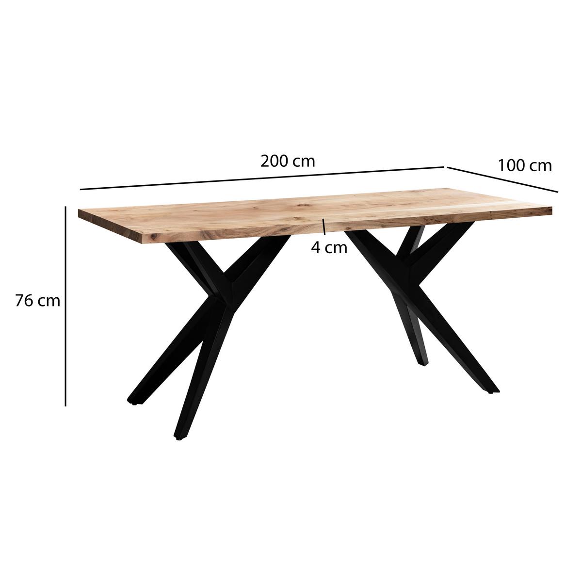Jedilna Miza Akazie, Pravi Les, 200x100cm - črna/barve akacije, Design, kovina/les (200/100/76cm) - Livetastic