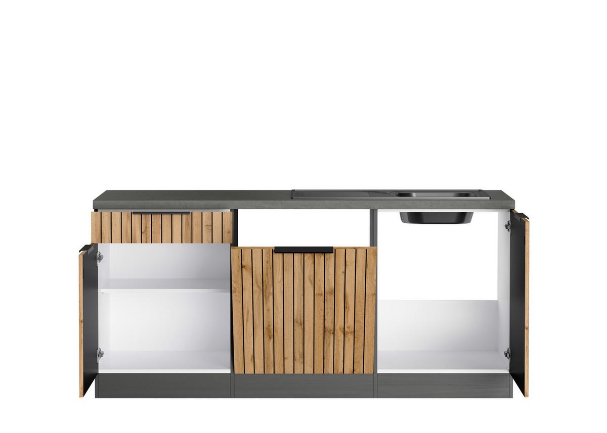 Eckküche Liverpool o. Geräte ca. 300x240cm Eiche Wotan - Schieferfarben/Eiche Wotan, Basics, Holzwerkstoff/Metall (300/240cm) - Held