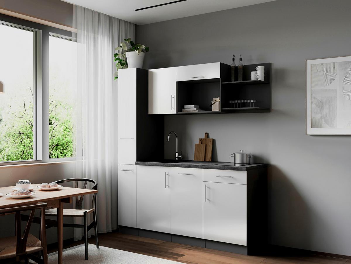 Küchenblock Oliver m. Geräten Weiß - Weiß/Grau, Trend, Holzwerkstoff/Metall (175cm) - Respekta