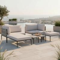 Loungegarnitur Enja Hellgrau Metall/Outdoorstoff - Hellgrau/Schwarz, MODERN, Kunststoff/Textil (104/60/70cm) - Bessagi Garden
