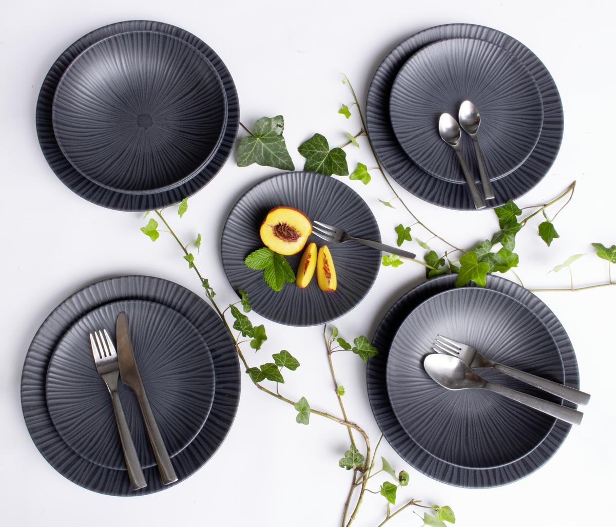 Tafelservice Vesuvio Black in Schwarz, 12-teilig - Schwarz, Basics, Keramik - Creatable