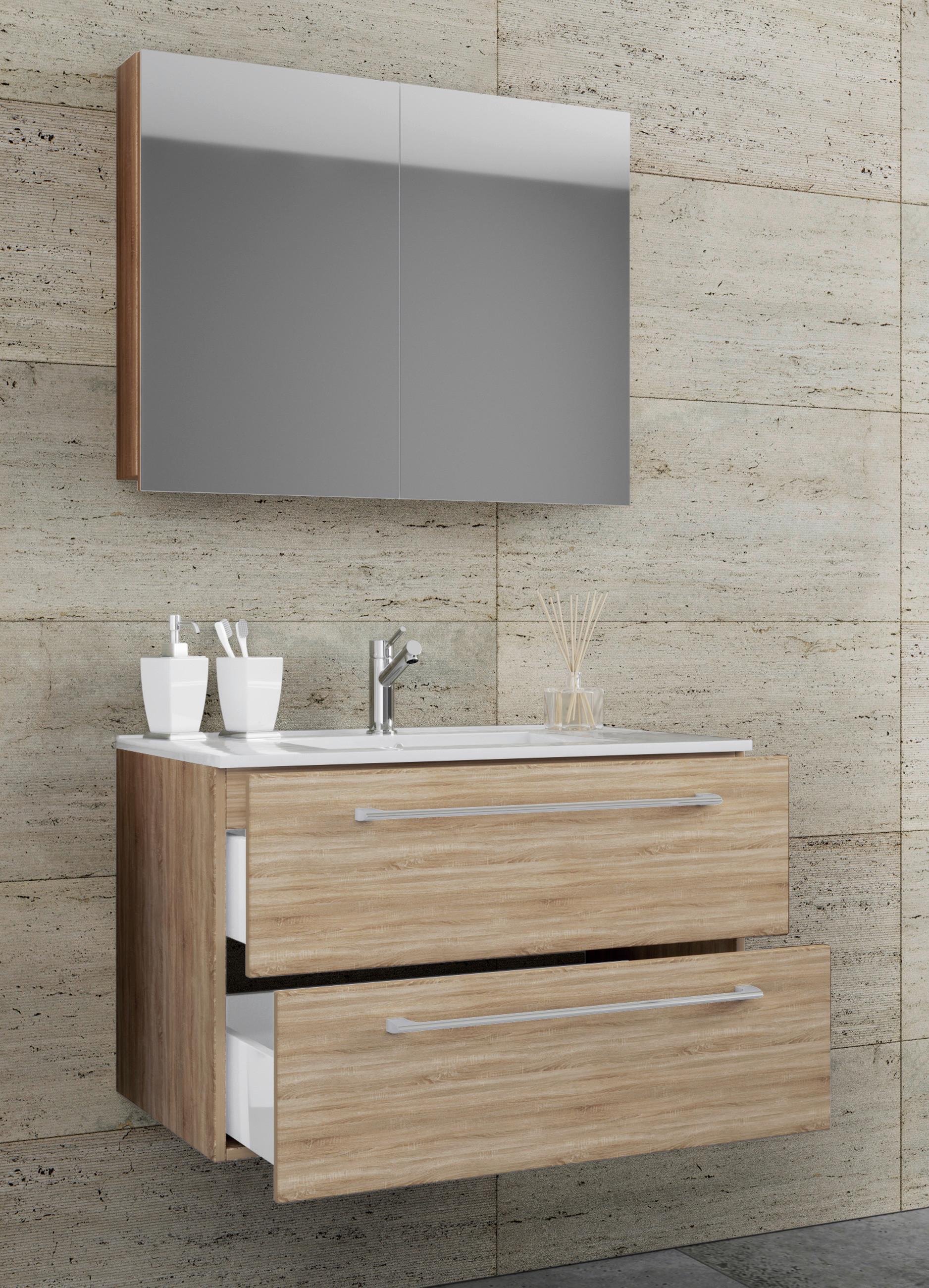 Kopalnica Badinos, Hrast - bela/barve aluminija, Moderno, kovina/leseni material (80cm) - MID.YOU
