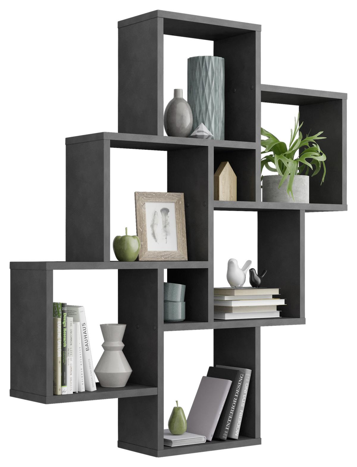 REGAŁ ŚCIENNY LAURIO 2 - czarny, Konventionell, materiał drewnopochodny (82/95/16cm) - MID.YOU