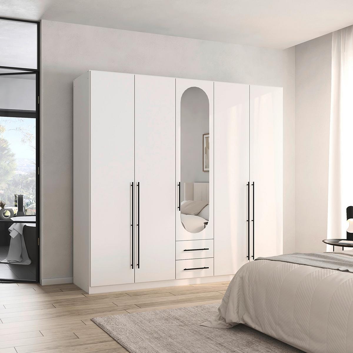 Dulap cu uși rotative VELORA - alb, Konventionell, material pe bază de lemn (226/210/54cm) - Mömax