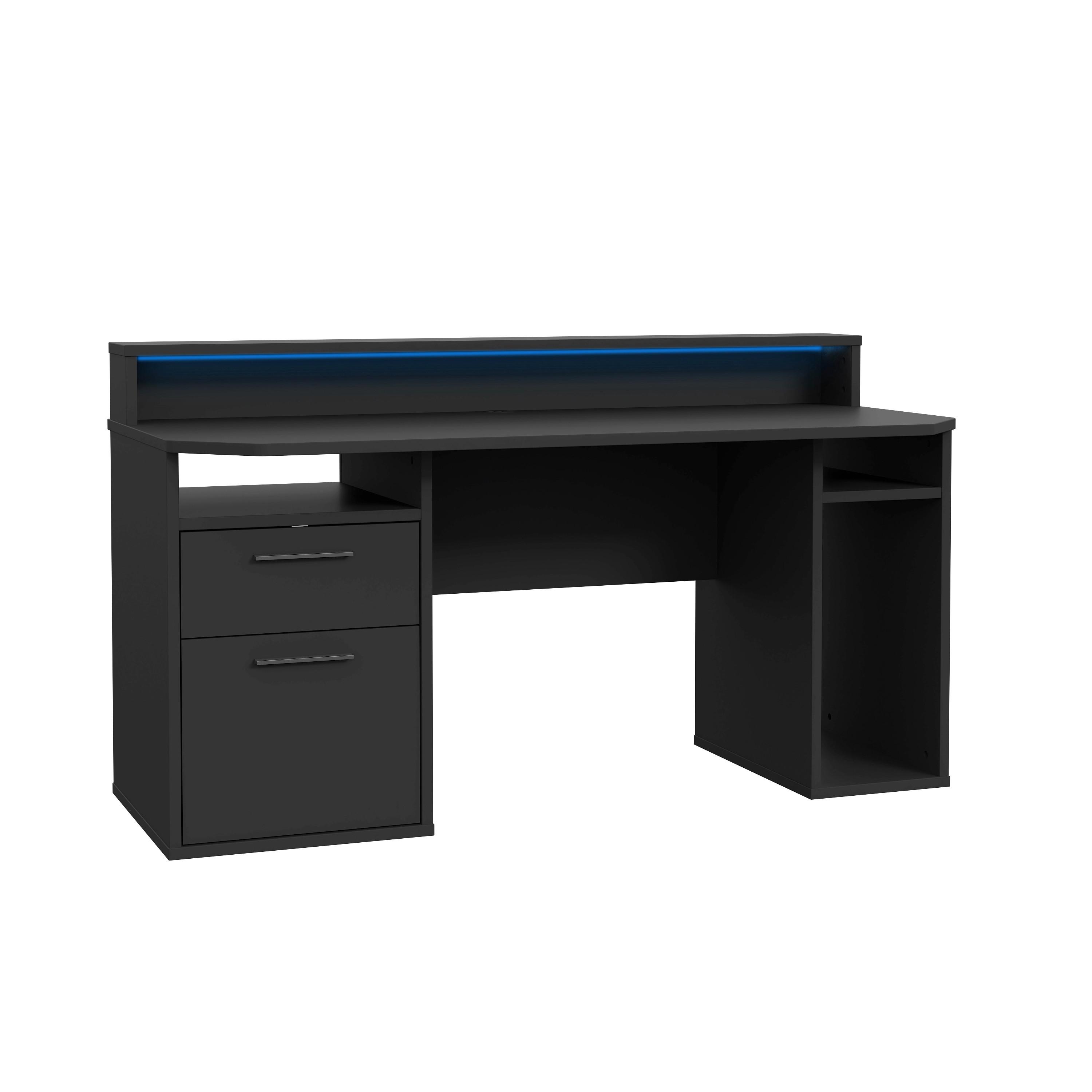 Gaming Miza Tezauer, Črna - črna/barve aluminija, Moderno, kovina/umetna masa (160/72/91cm) - MID.YOU
