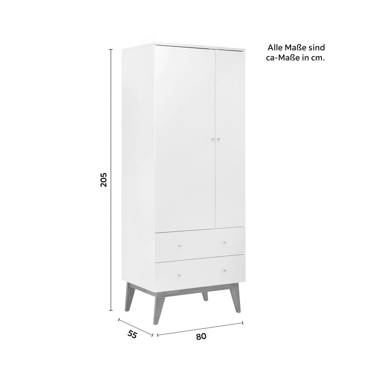 Drehtürenschrank Milo Weiß ca. 80x205x55 cm - Silberfarben/Weiß, MODERN, Holz/Metall (80/205/55cm) - Bessagi Home