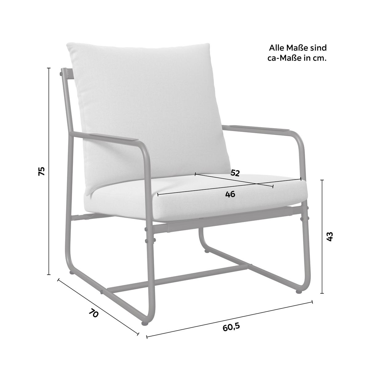 Gartenset Koni Hellgrau/Dunkelgrau, 5-teilig - Dunkelgrau/Hellgrau, Basics, Textil/Metall (70/114/75cm)