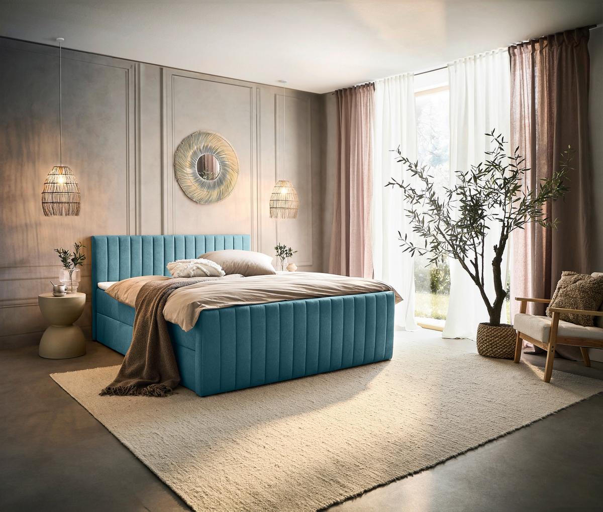 Box Krevet Sontje - crna/svijetlo plava, Konvencionalno, tekstil/plastika (160/200cm) - Modern Living