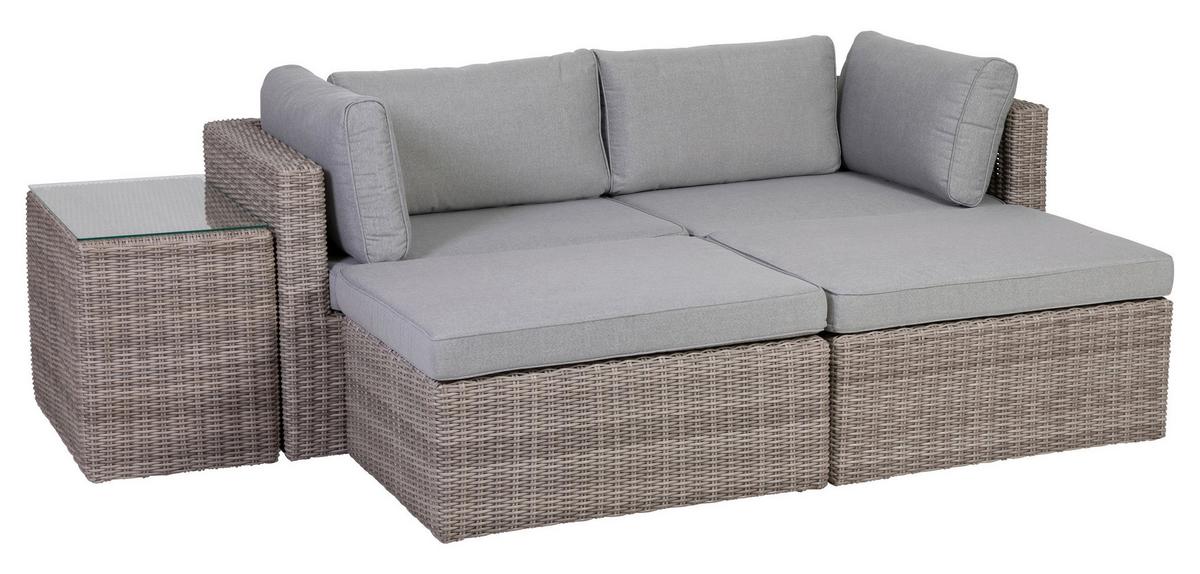 Loungegarnitur Palma 5-tlg aus Kunststoff mit Kissen - Grau, Basics, Glas/Textil (93/65/71cm) - Gardenson