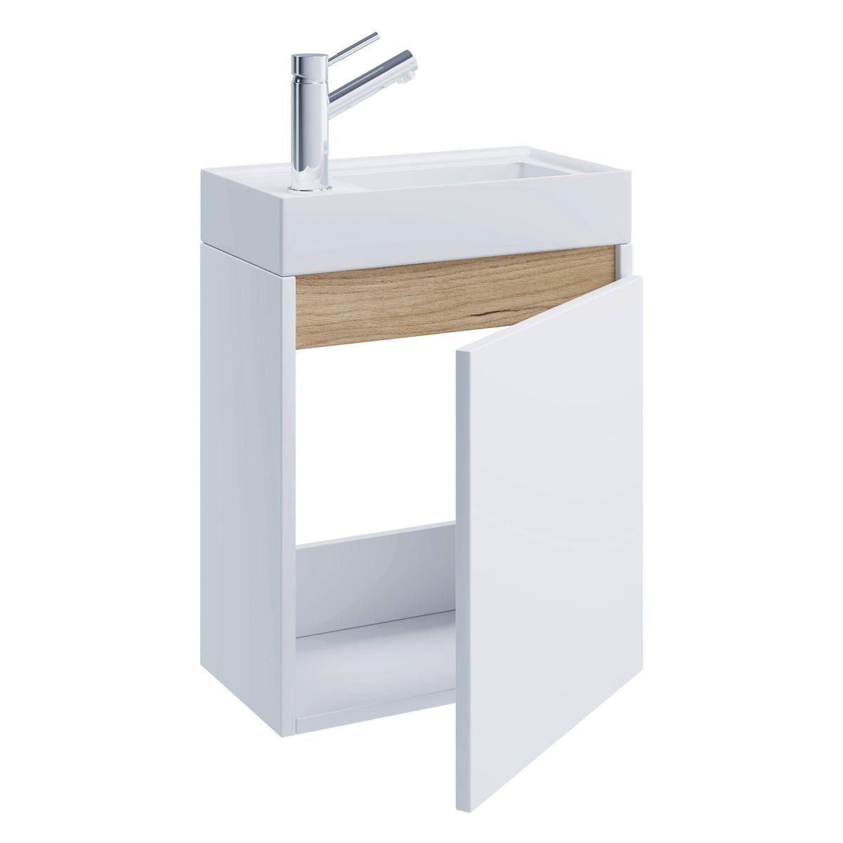 Gästebad Cosila - Honigeiche/Weiss, Trend, Keramik/Holzwerkstoff (41cm) - MID.YOU