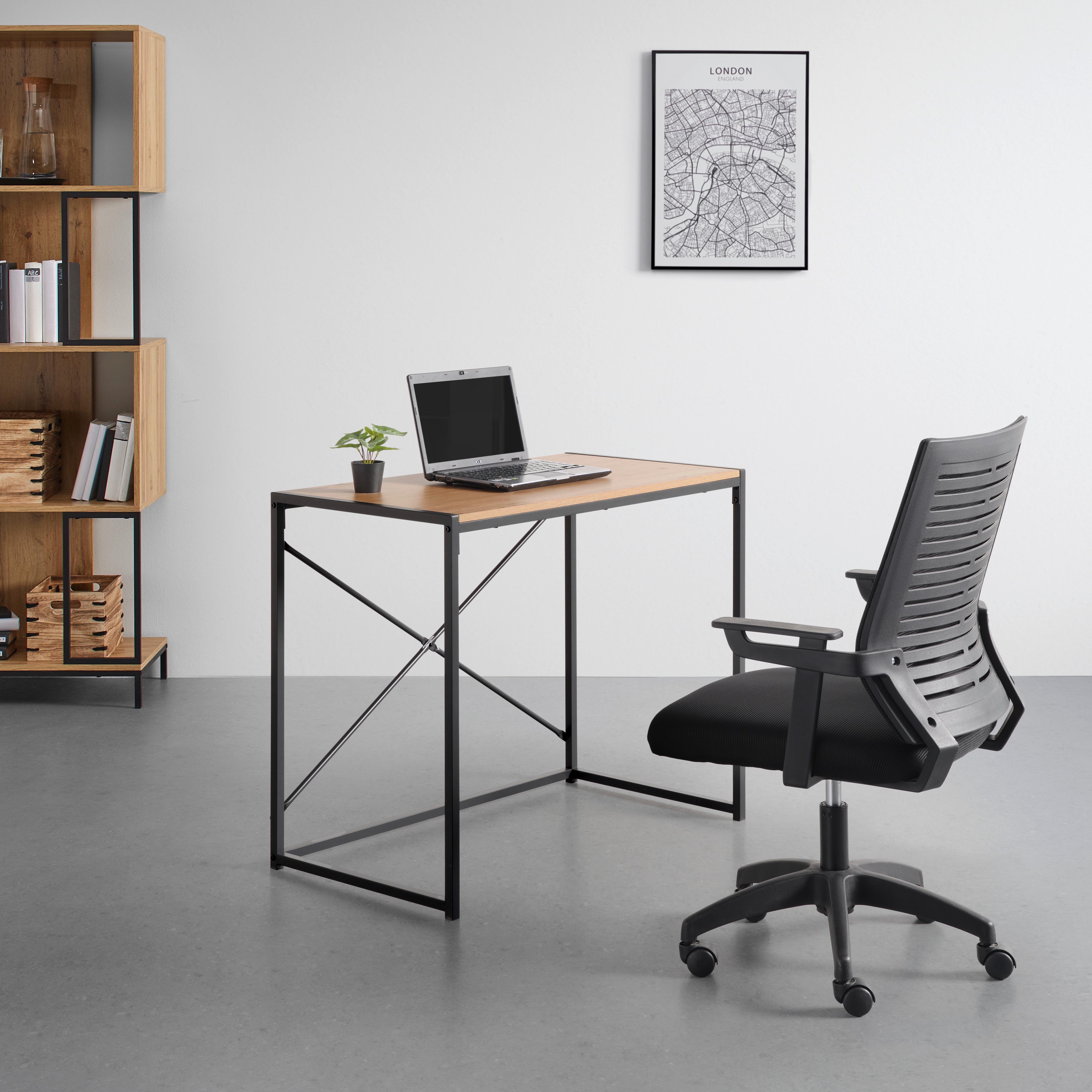 Radni Stol Abby - tamno siva/prirodne boje, Moderno, drvni materijal/metal (90/75/50cm) - Modern Living