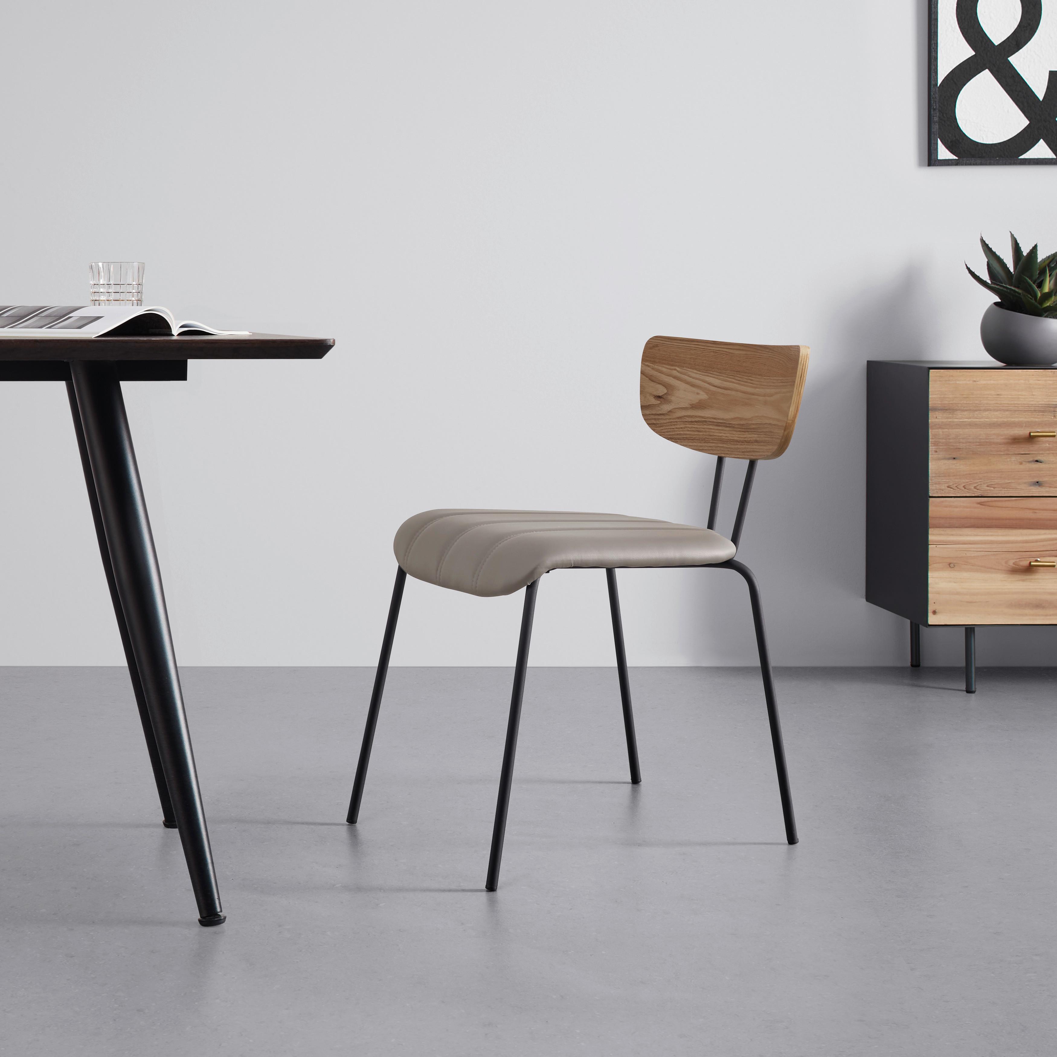 Stuhl "Cera", Lederlook, taupe, Gepolstert - Taupe/Schwarz, MODERN, Holz/Textil (42/78/54cm) - Bessagi Home