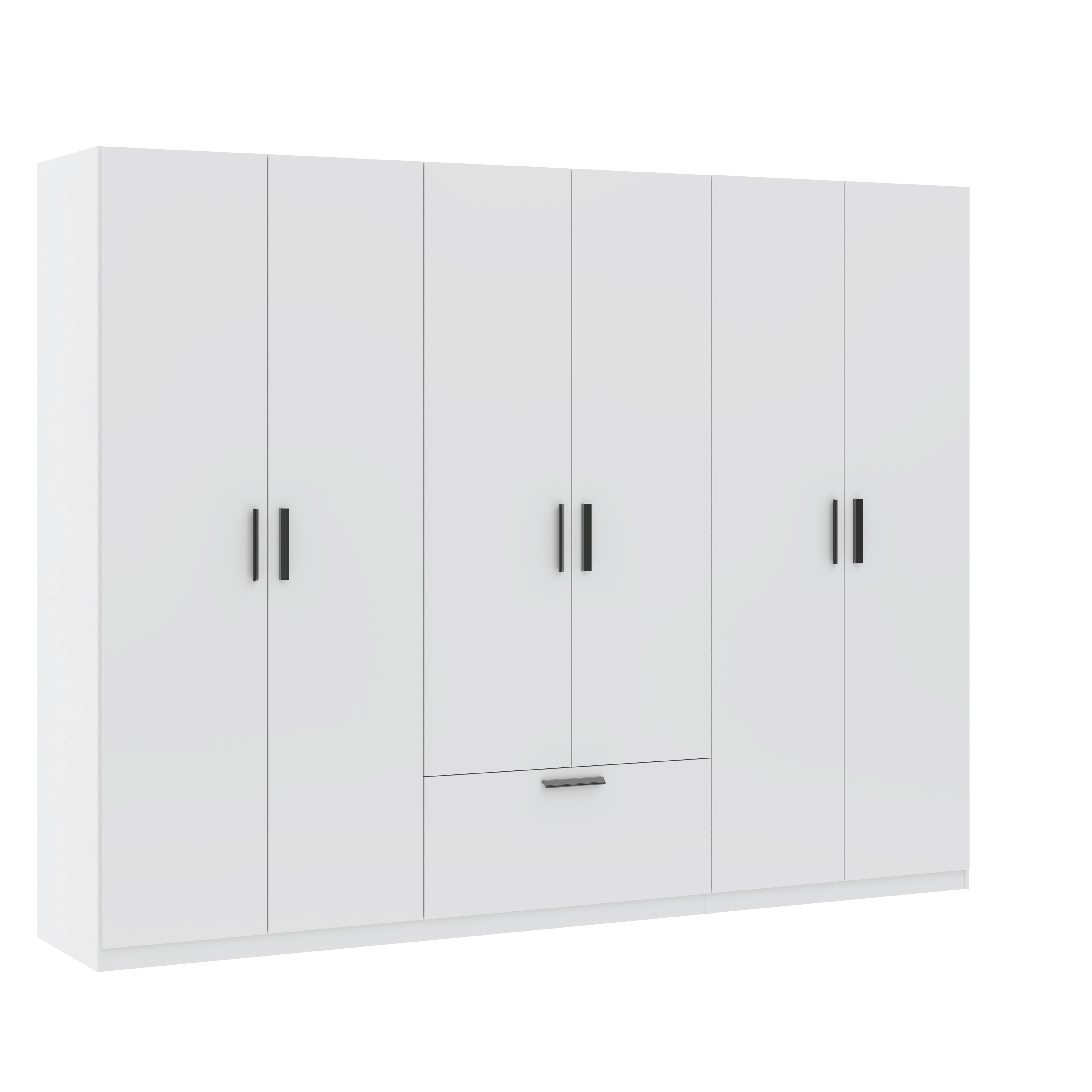 GARDEROB MED GÅNGJÄRNSDÖRRAR MILOS 6T1S - vit/svart, Modern, trämaterial/plast (270/210/54cm) - Mömax